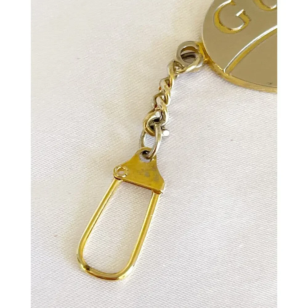 GUCCI Plus Logo Plate Keychain Bag Charm Silver X Gold Vintage